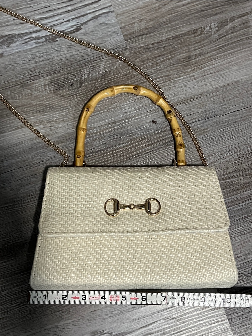 Tommy Bahama Cream Woven Top-Handle Bag with Bamboo Handle
